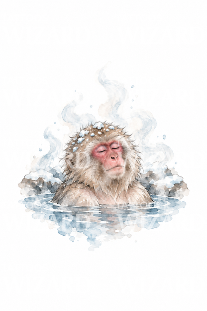 Tatouage aquarelle d’un macaque japonais dans un onsen