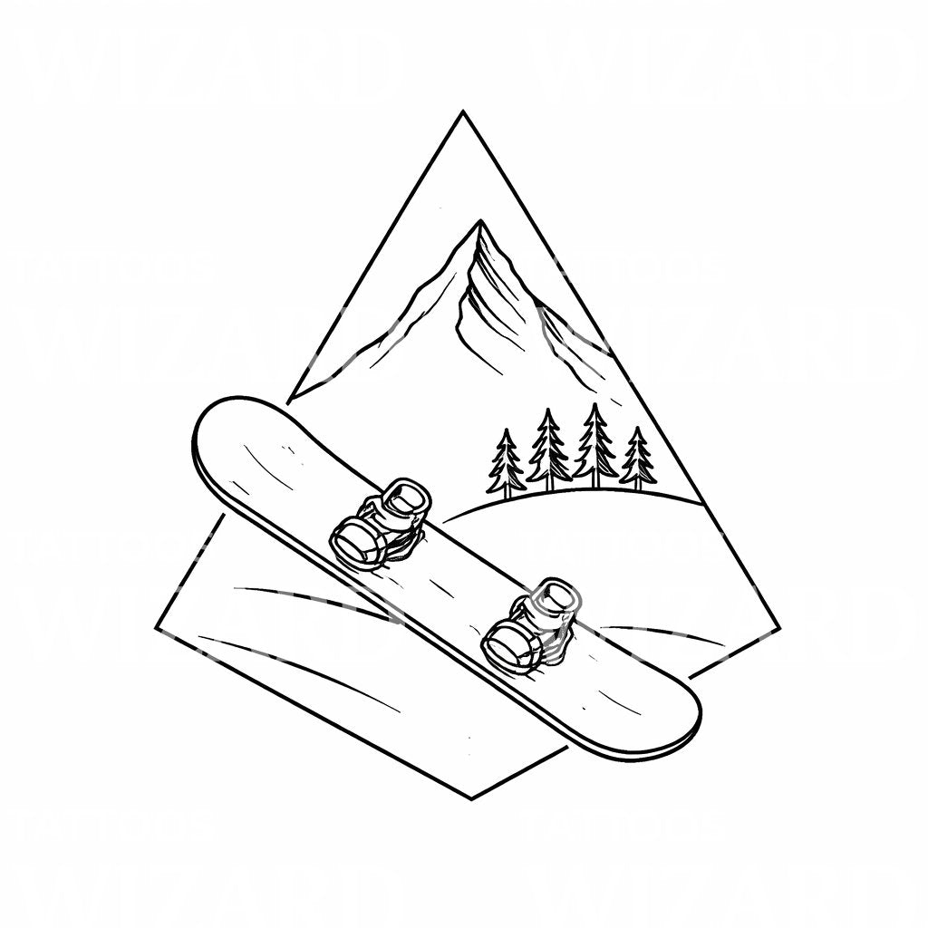 Snowboard Mountain Tattoo Design