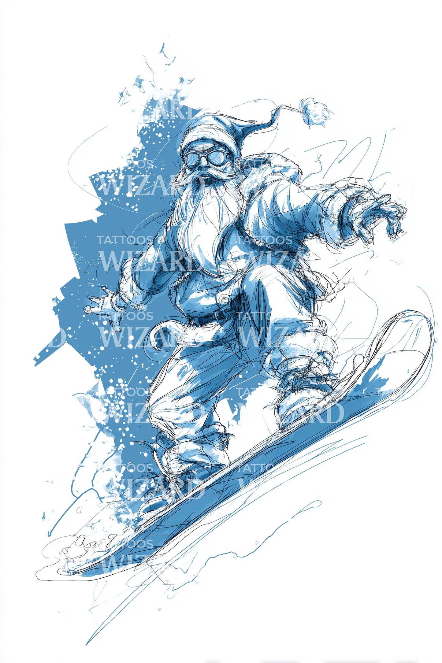 Snowboarding Santa Claus Tattoo Illustration