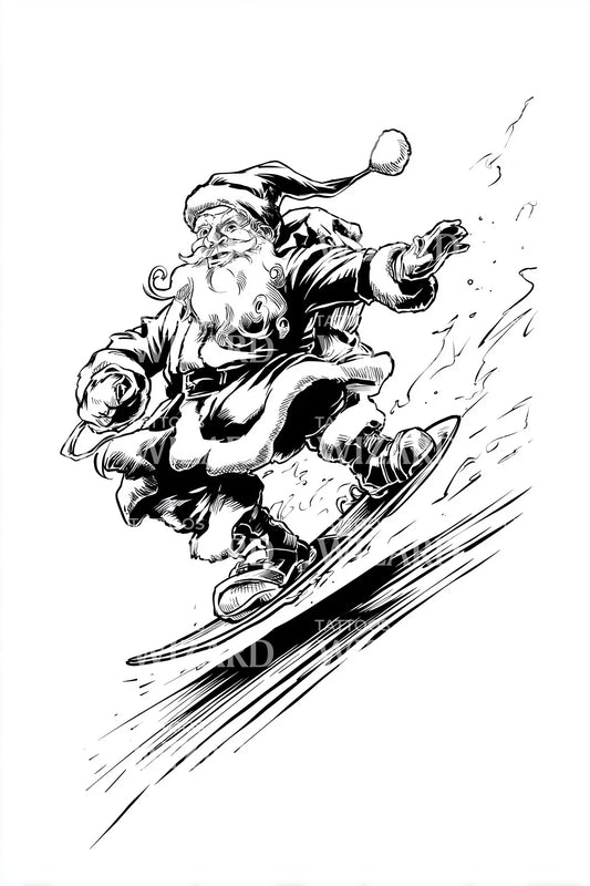 Snowboarding Santa Ink Tattoo Design
