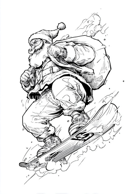 Snowboarding Santa Sketch Tattoo Design
