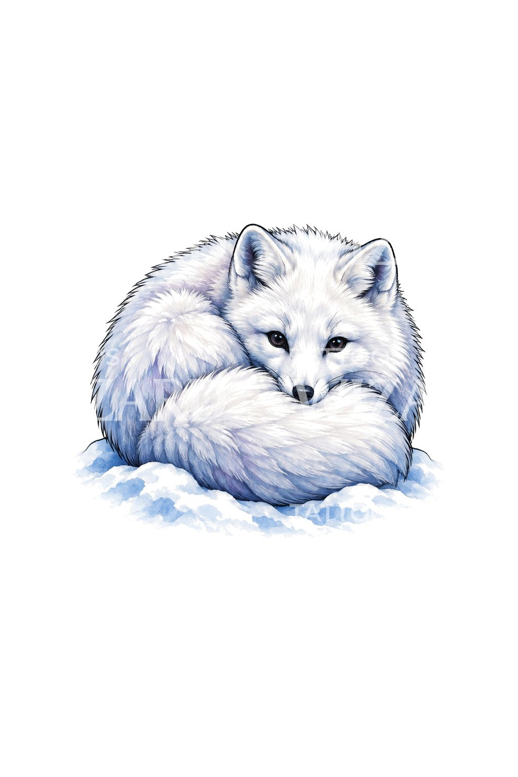 Ilustracja śpiącego lisa polarnego w zaspie