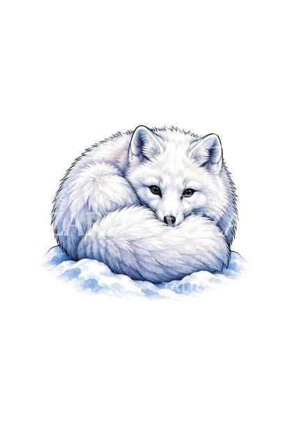 Ilustracja śpiącego lisa polarnego w zaspie
