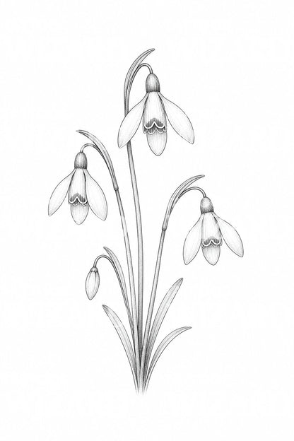 Snowdrop Cluster Fine Line Tattoo Design