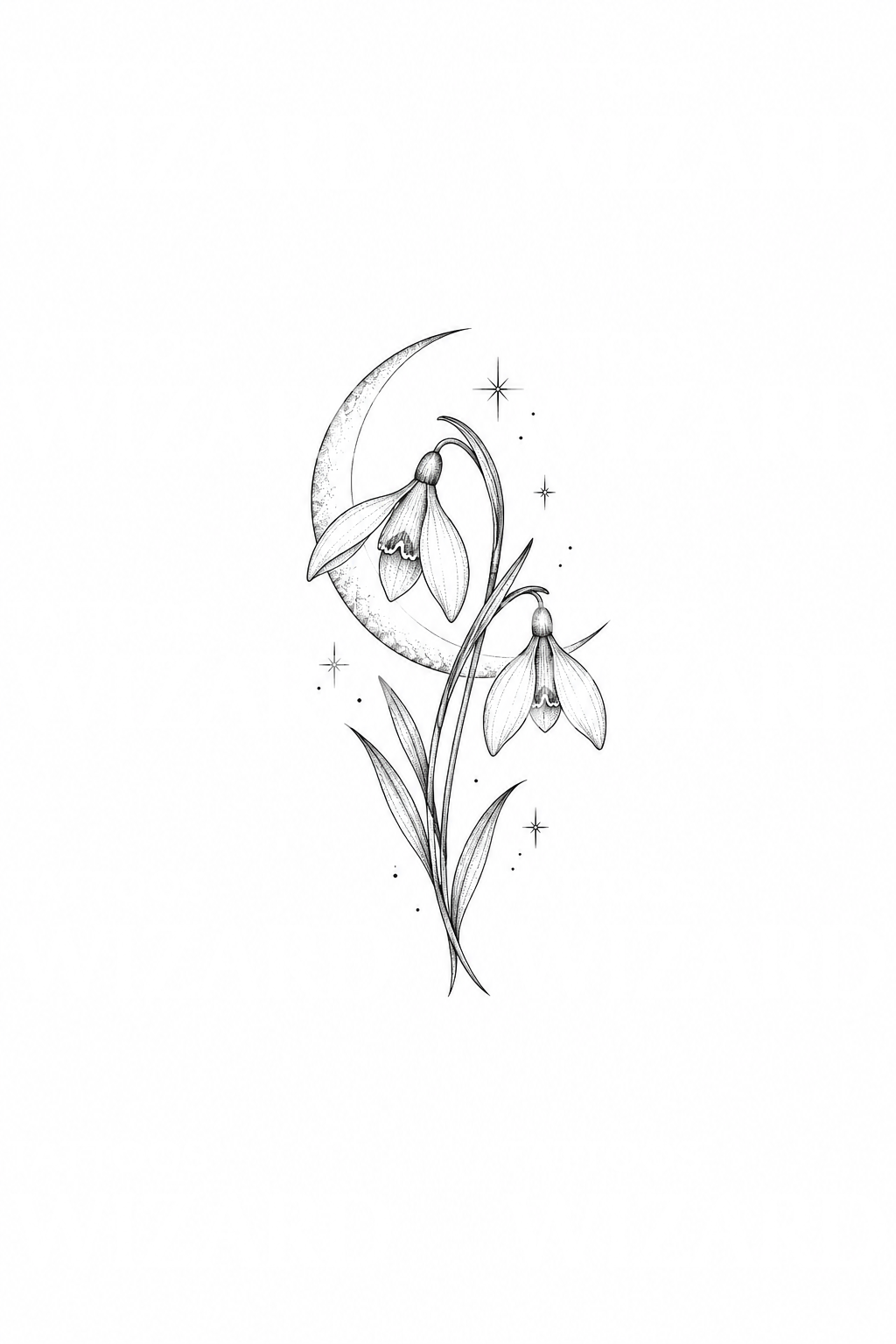 Snowdrops and Crescent Moon Tattoo Idea