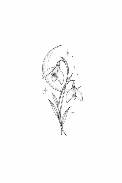 Snowdrops and Crescent Moon Tattoo Idea