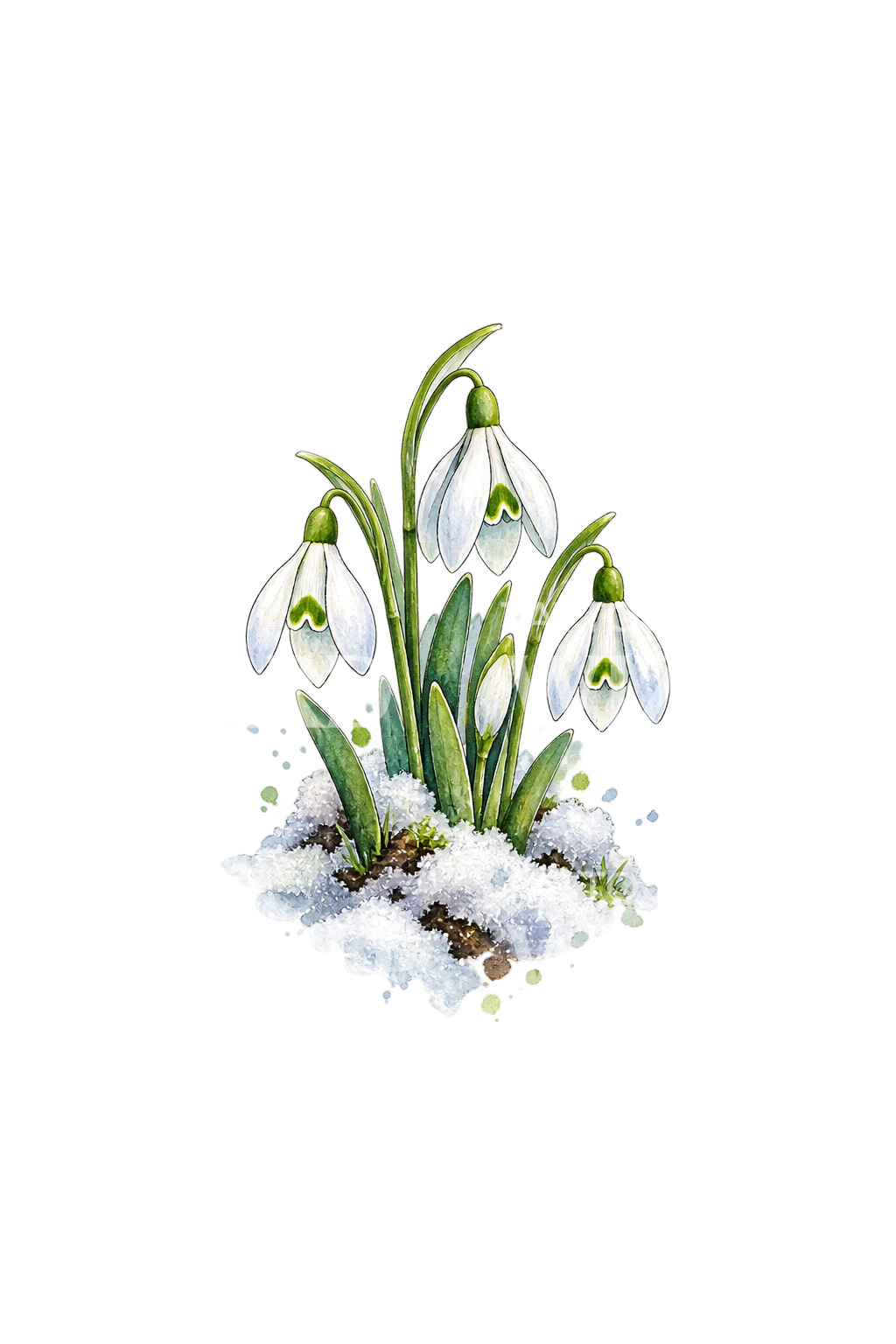 Aquarell-Tattoo: Schneeglöckchen durch schmelzenden Schnee