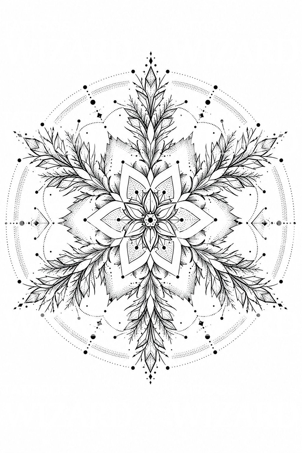 Diseño de tatuaje de mandala de copo de nieve