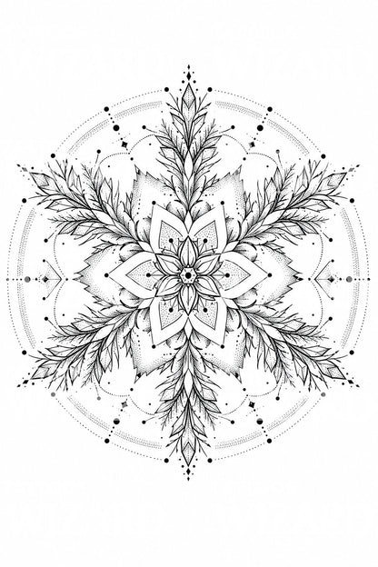 Diseño de tatuaje de mandala de copo de nieve