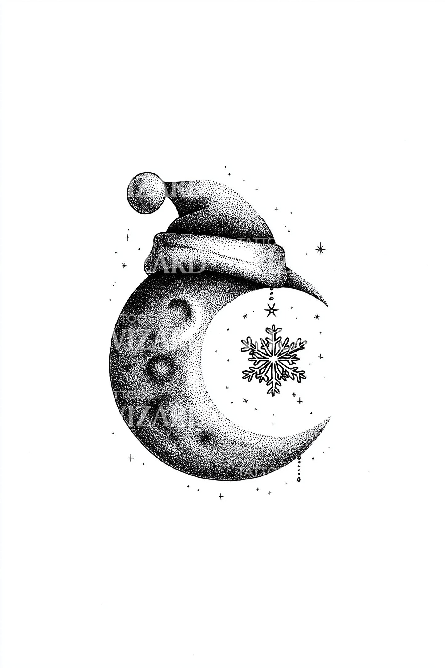 Snowman Crescent Moon Tattoo Illustration