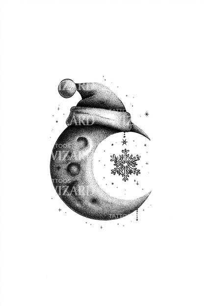 Snowman Crescent Moon Tattoo Illustration