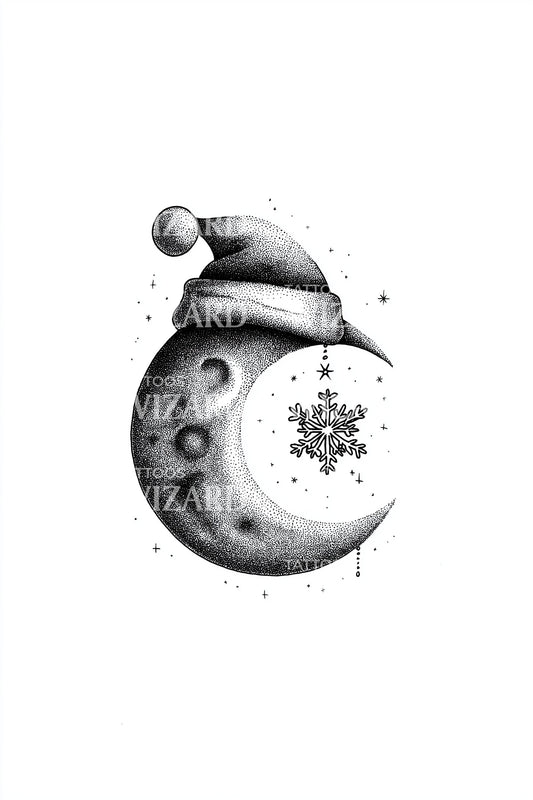 Snowman Crescent Moon Tattoo Illustration