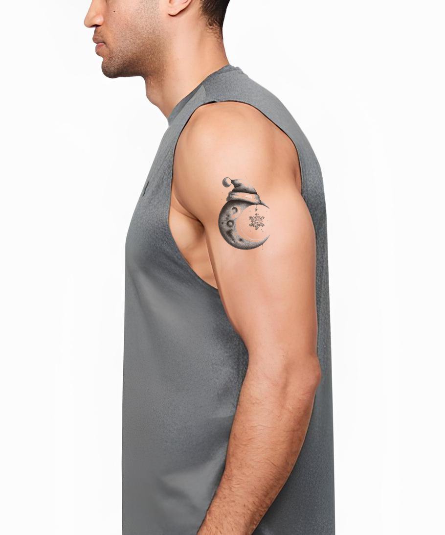 Snowman Crescent Moon Tattoo Illustration