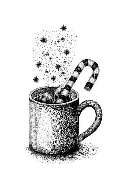 Snowy Cocoa Cup Tattoo Illustration