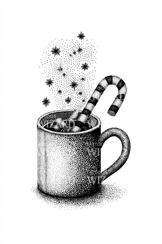 Snowy Cocoa Cup Tattoo Illustration
