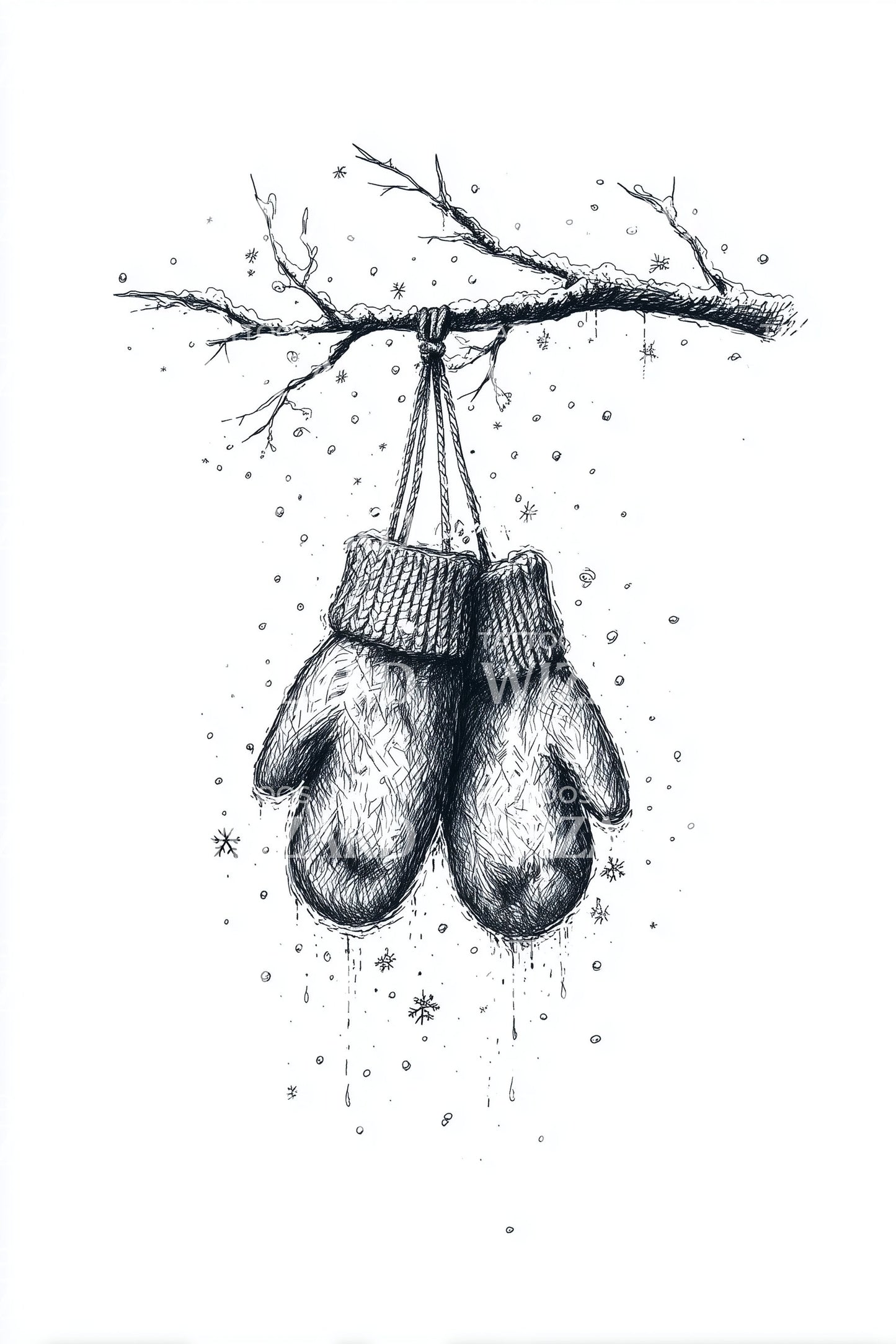 Snowy Knitted Mittens Tattoo Design