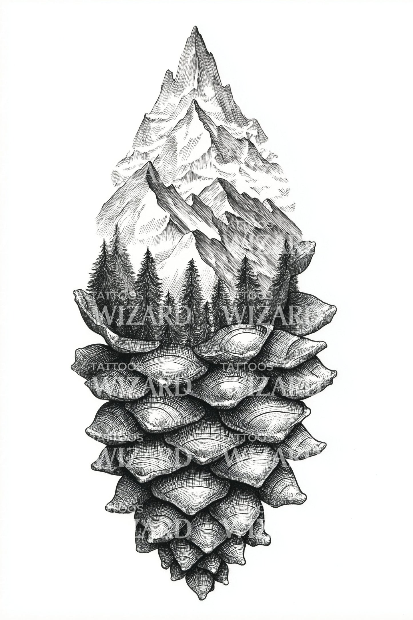 Snowy Peak Pinecone Tattoo Design