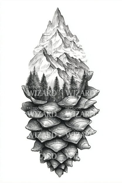 Snowy Peak Pinecone Tattoo Design