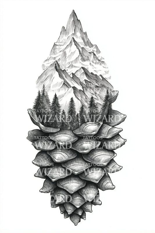 Snowy Peak Pinecone Tattoo Design