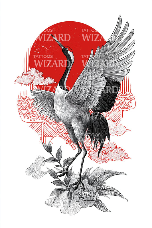 翱翔的鹤日出纹身插图