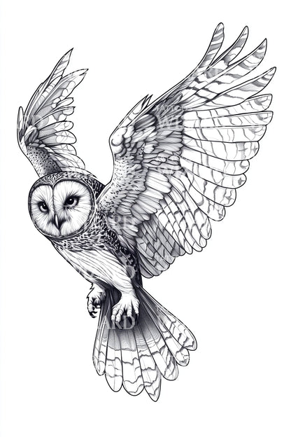 Soaring Owl Sketch Tattoo Design