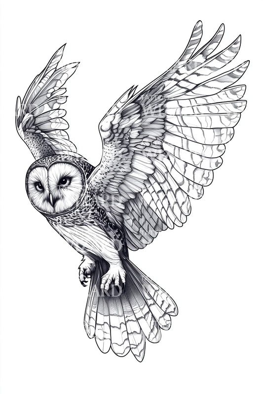 Soaring Owl Sketch Tattoo Design