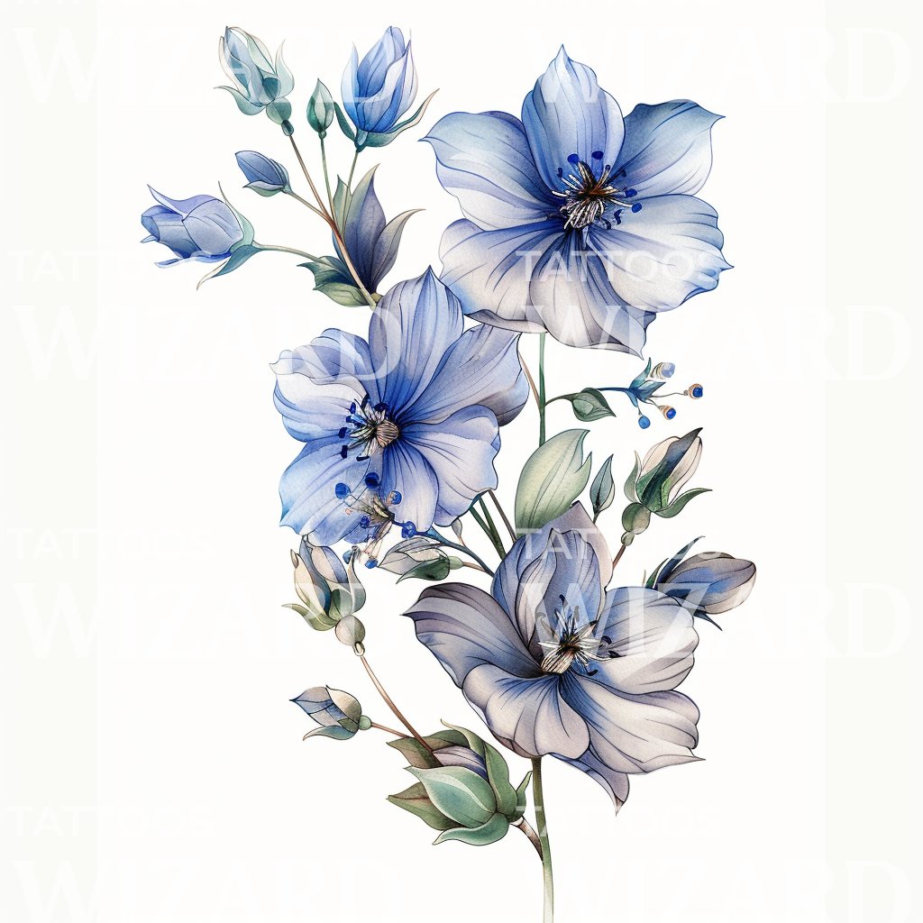 Soft Blue Cluster of Larkspur Tattoo Design