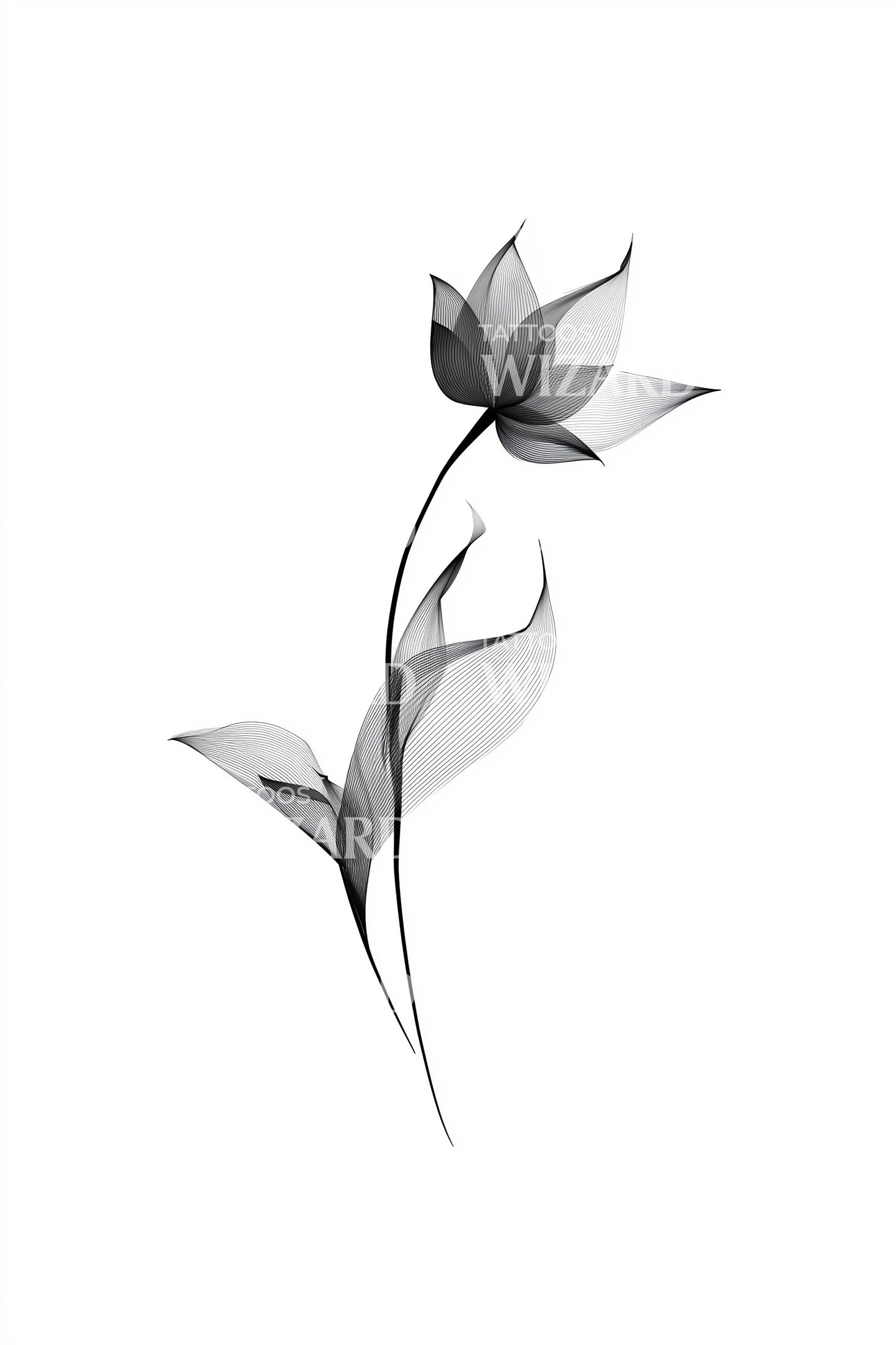 Soft Grey Petal Stem Tattoo Idea