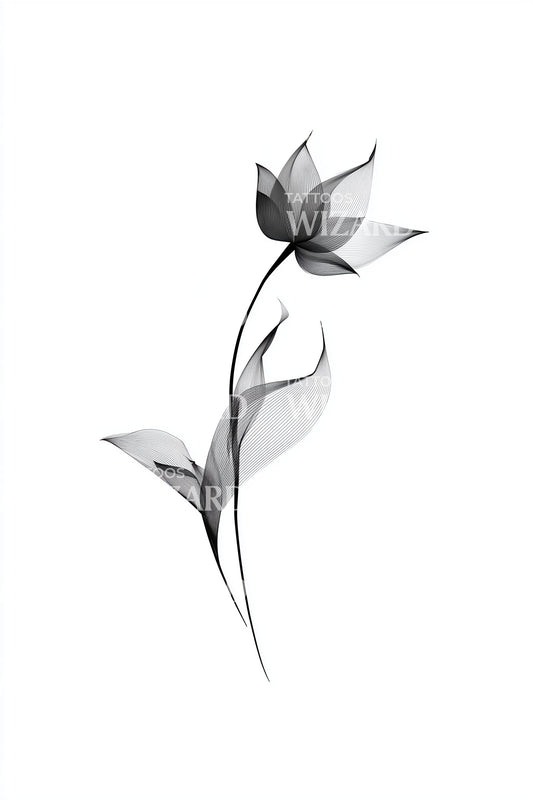 Soft Grey Petal Stem Tattoo Idea