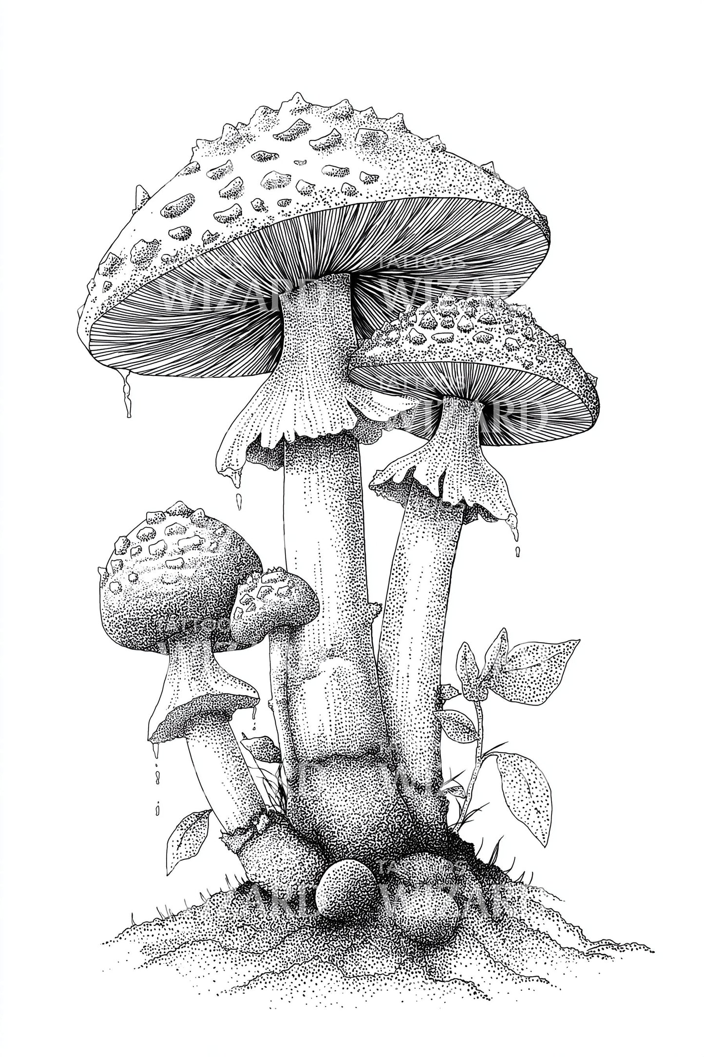 Soft Meadow Mushrooms Tattoo Design