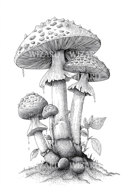 Soft Meadow Mushrooms Tattoo Design