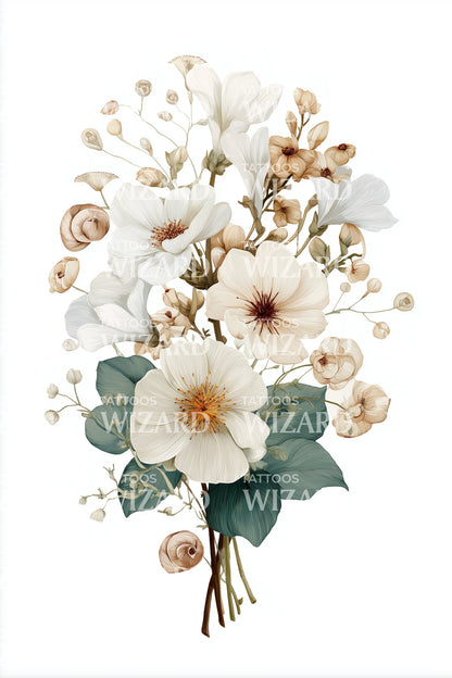 Soft White Bouquet Tattoo Illustration
