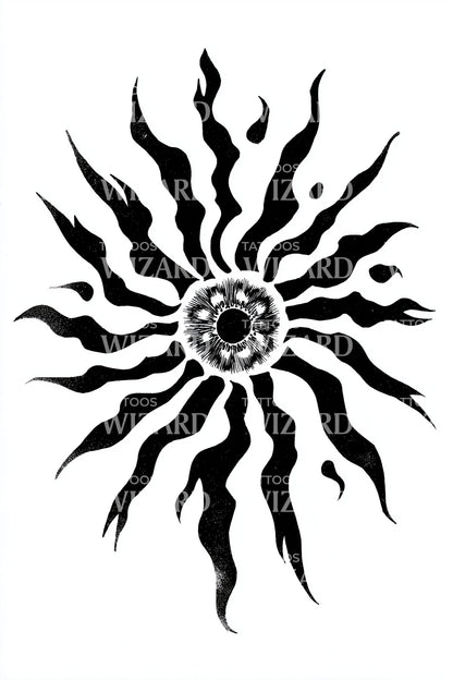 太阳火焰爆发纹身设计