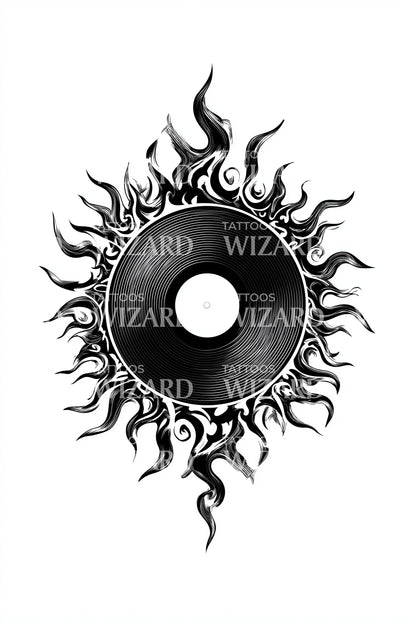 Solar Vinyl Sun Emblem Tattoo Design