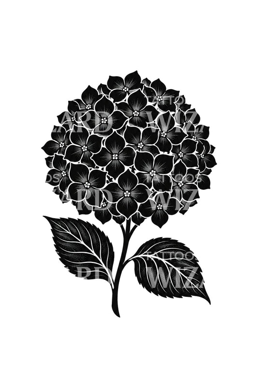 Solid Black Hydrangea Bloom Tattoo Design