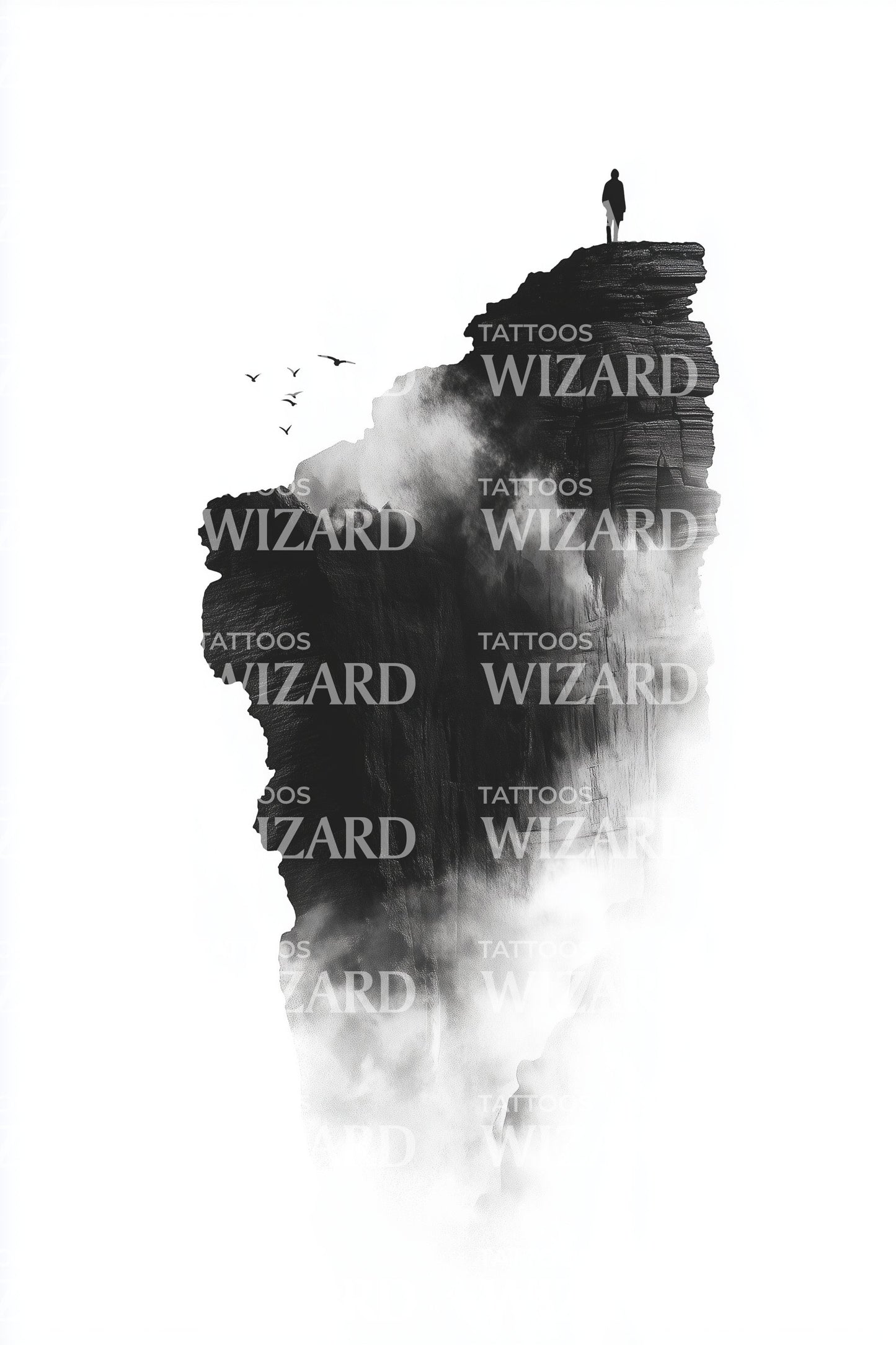 Solitary Cliff Wanderer Tattoo Design