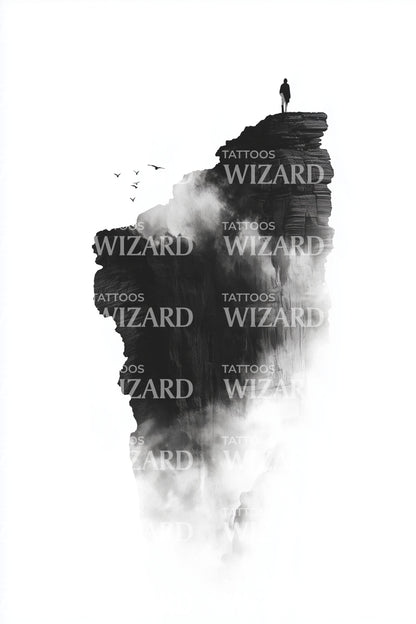Solitary Cliff Wanderer Tattoo Design