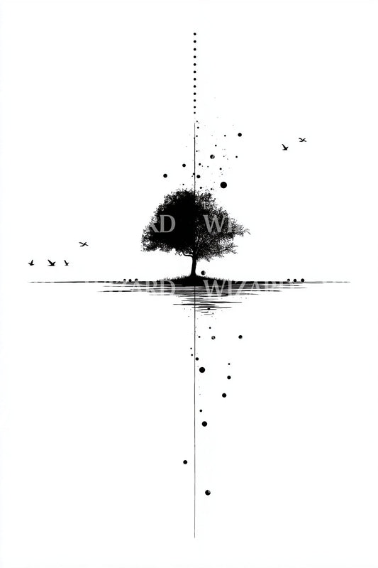 Solitary Tree Horizon Tattoo Illustration