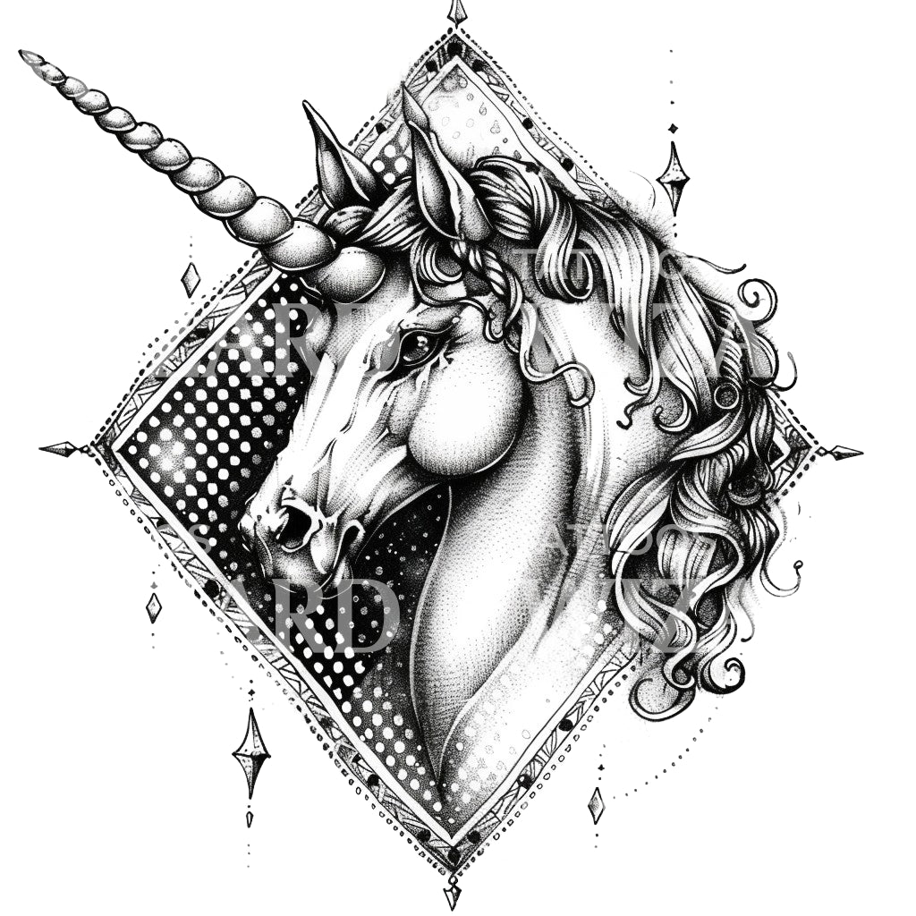 Prächtiges Einhorn Tattoo Design