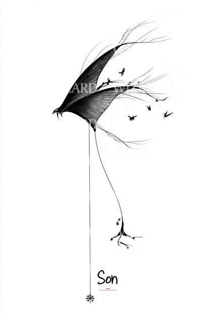 Son Kite with Birds Tattoo Design