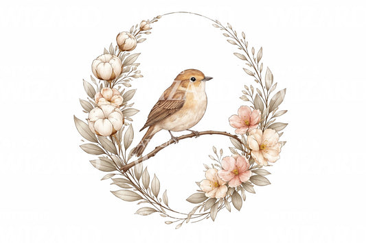 Songbird Wreath Tattoo Design