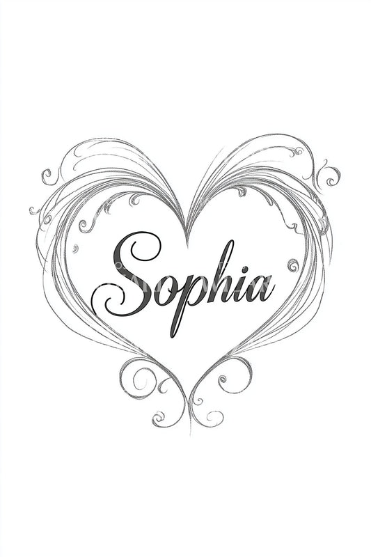 Sophia Heart Calligraphy Tattoo Design