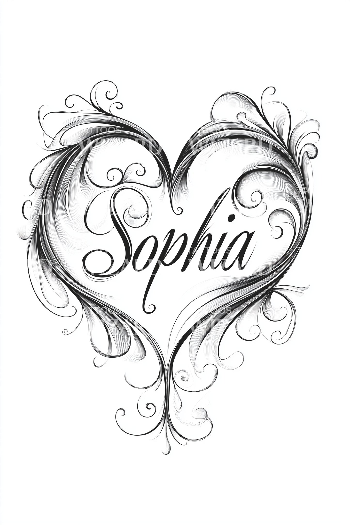 Sophia Heart Flourish Tattoo Design