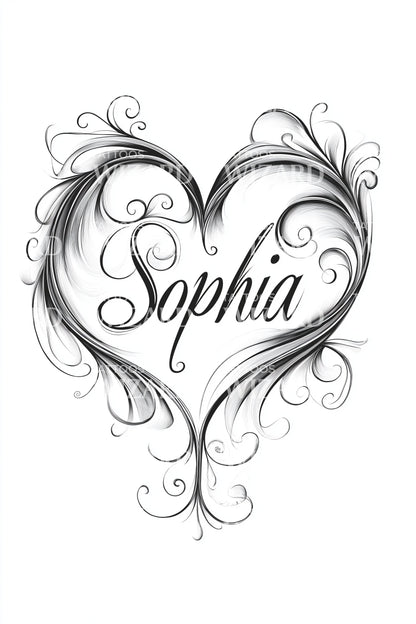 Sophia Heart Flourish Tattoo Design