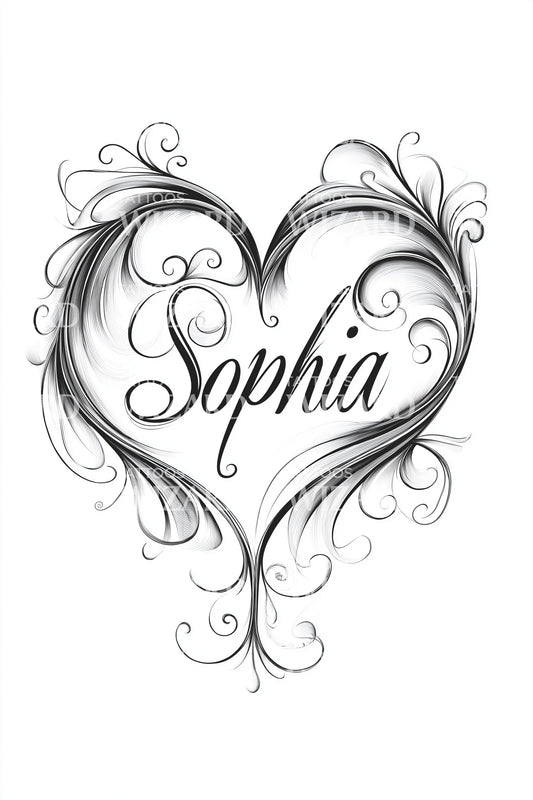 Sophia Heart Flourish Tattoo Design