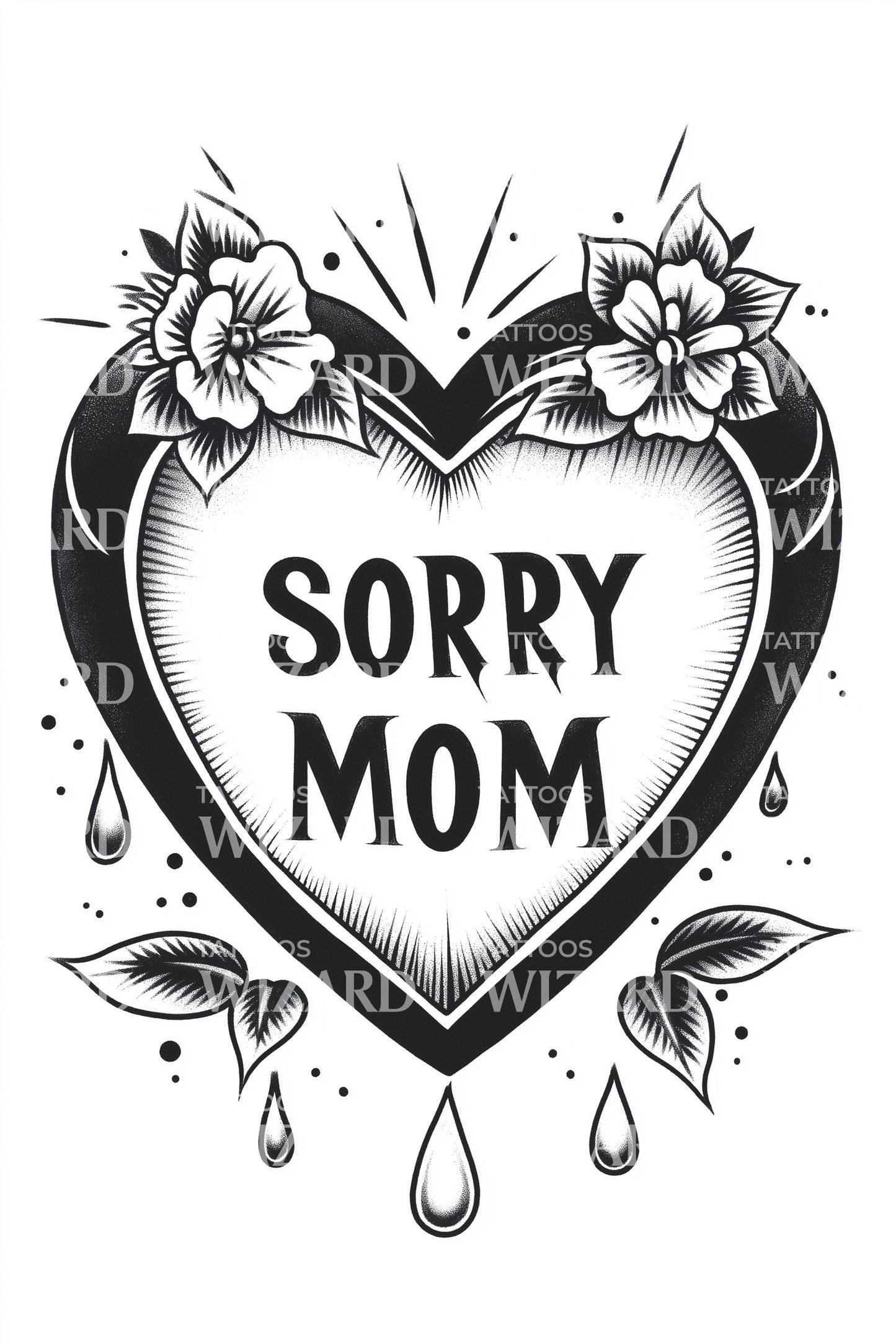 Förlåt Mamma Hjärtan Rosor Tatuering Design