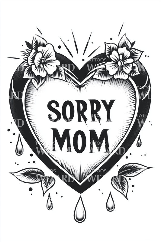 Förlåt Mamma Hjärtan Rosor Tatuering Design