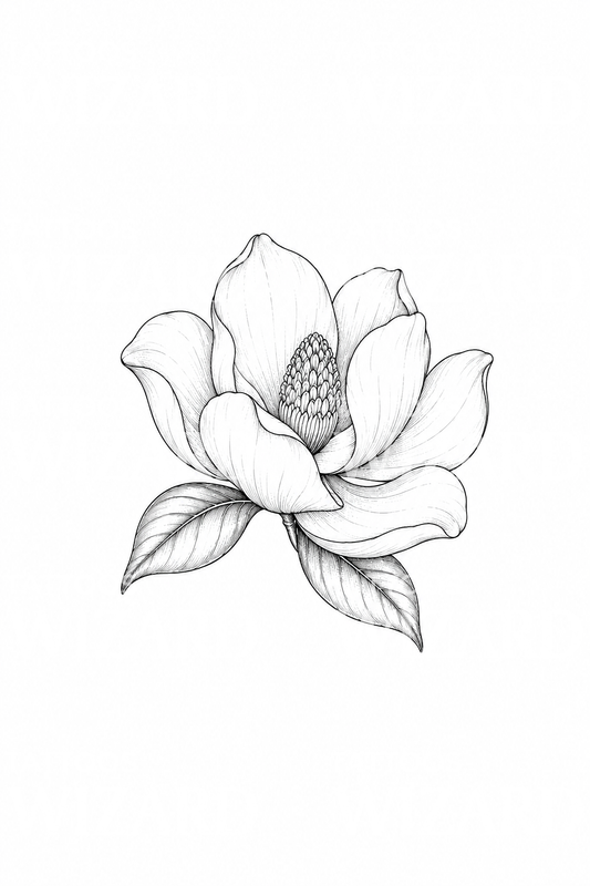 Lijntattoo-idee van een zuidelijke magnoliabloem