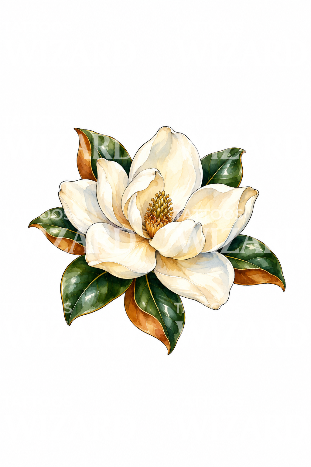 Southern Magnolia Bloom Watercolor Tattoo Design
