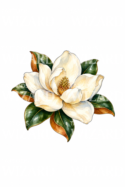 Southern Magnolia Bloom Watercolor Tattoo Design